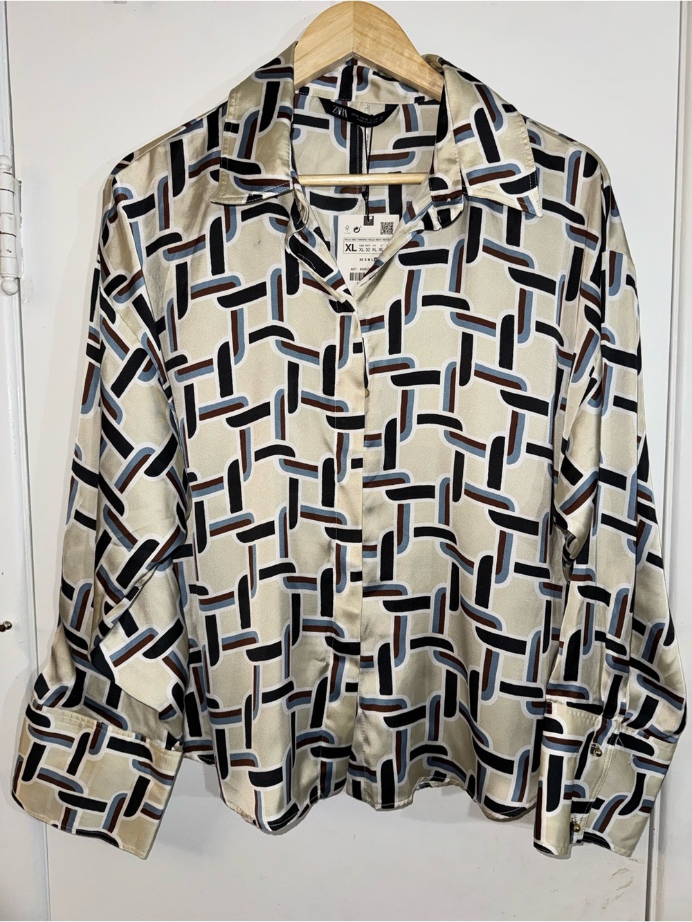 Zara Men Beige Button-Down Shirt with Geometric Print